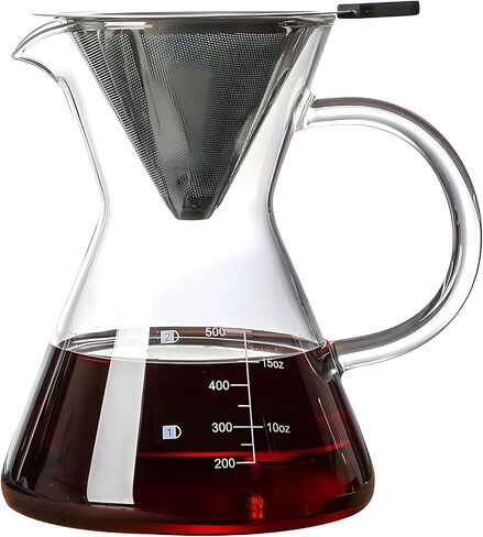 COFISUKI Pour Over Coffee Maker - Elegant Drip Coffee Maker with Reusable Stainless Steel Filter/Dripper, Lead-Free Borosilicate Glass Coffee Carafe for 1-4Cup (500ml/18oz) in Kuwait