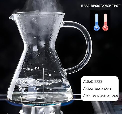 COFISUKI Pour Over Coffee Maker - Elegant Drip Coffee Maker with Reusable Stainless Steel Filter/Dripper, Lead-Free Borosilicate Glass Coffee Carafe for 1-4Cup (500ml/18oz) in Kuwait