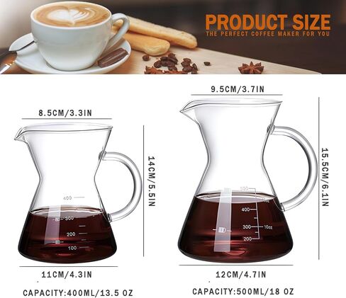 COFISUKI Pour Over Coffee Maker - Elegant Drip Coffee Maker with Reusable Stainless Steel Filter/Dripper, Lead-Free Borosilicate Glass Coffee Carafe for 1-4Cup (500ml/18oz) in Kuwait