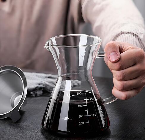 COFISUKI Pour Over Coffee Maker - Elegant Drip Coffee Maker with Reusable Stainless Steel Filter/Dripper, Lead-Free Borosilicate Glass Coffee Carafe for 1-4Cup (500ml/18oz) in Kuwait