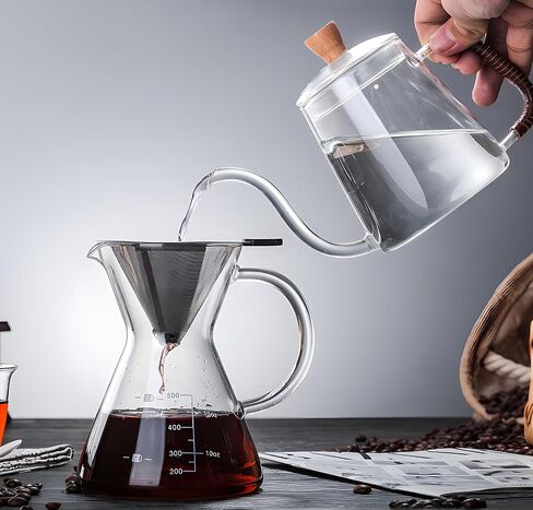 COFISUKI Pour Over Coffee Maker - Elegant Drip Coffee Maker with Reusable Stainless Steel Filter/Dripper, Lead-Free Borosilicate Glass Coffee Carafe for 1-4Cup (500ml/18oz) in Kuwait