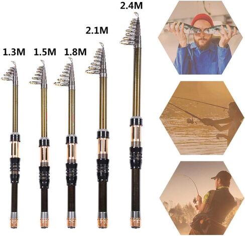 صنارة صيد السمك 1.3M/1.5M/1.8M/2.1M/2.4M صنارة صيد كربون تلسكوبية صغيرة محمولة صنارة صيد السمك للبالغين والأطفال والرياضة الخارجية والسفر في المياه العذبة وصيد الأسماك في المياه المالحة (1.3M) in Kuwait