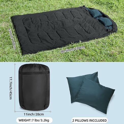 Double Sleeping Bag for Adults with 2 Pillows Waterproof Queen Size 2 Person Sleeping Bags for Cold/Warm Weather - Camping Hiking Backpacking (Black&Gray) in Saudi Arabia