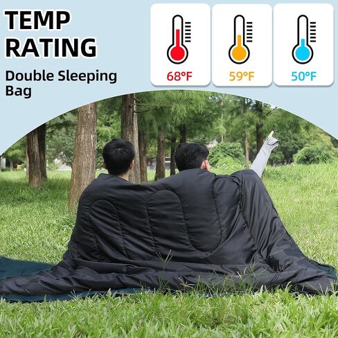 Double Sleeping Bag for Adults with 2 Pillows Waterproof Queen Size 2 Person Sleeping Bags for Cold/Warm Weather - Camping Hiking Backpacking (Black&Gray) in Saudi Arabia