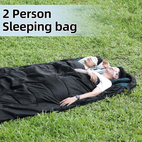 Double Sleeping Bag for Adults with 2 Pillows Waterproof Queen Size 2 Person Sleeping Bags for Cold/Warm Weather - Camping Hiking Backpacking (Black&Gray) in Saudi Arabia