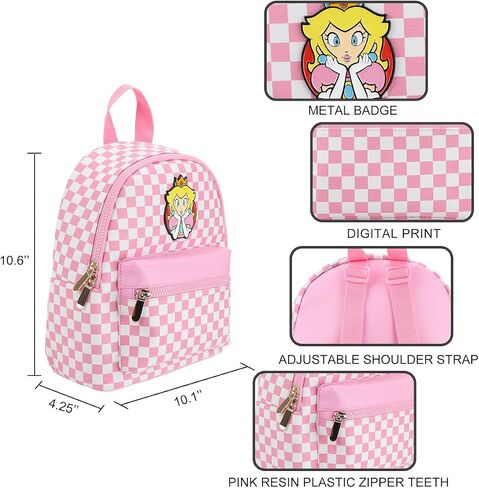 Super Mario Bros Princess Peach 10.6" Pink & White Checkered Mini Backpack in Saudi Arabia