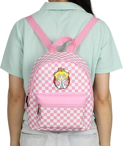 Super Mario Bros Princess Peach 10.6" Pink & White Checkered Mini Backpack in Saudi Arabia