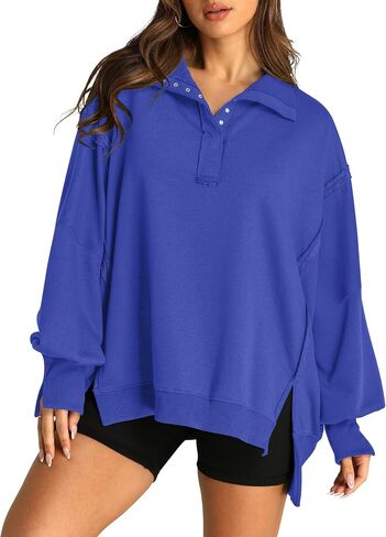 Oversized Sweatshirt for Women Trendy Button Henley Neck Pullover Long Sleeve Tops Casual Fall Clothes XS-XL in Saudi Arabia