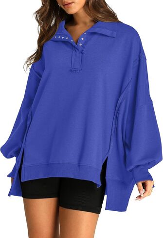 Oversized Sweatshirt for Women Trendy Button Henley Neck Pullover Long Sleeve Tops Casual Fall Clothes XS-XL in Saudi Arabia