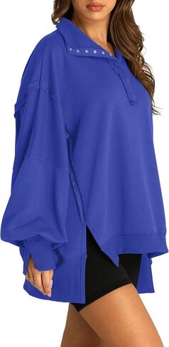 Oversized Sweatshirt for Women Trendy Button Henley Neck Pullover Long Sleeve Tops Casual Fall Clothes XS-XL in Saudi Arabia
