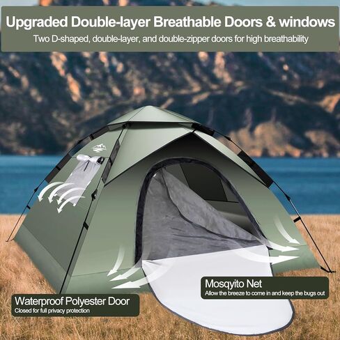 MAXDONE خيام منبثقة فورية للتخييم، خيمة تخييم 2-3 أشخاص، خيمة قبة للإعداد التلقائي في 60 ثانية، خيمة عائلية مزدوجة سميكة مقاومة للماء للمشي لمسافات طويلة وحقائب الظهر والتخييم in Kuwait