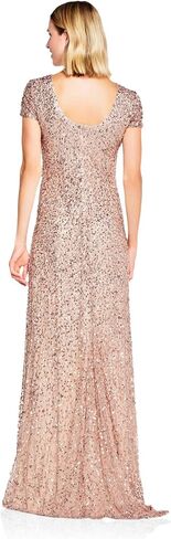 Adrianna Papell Women's Scoop Back All-Over Beaded Gown, Deep Blue, 8 in Kuwait