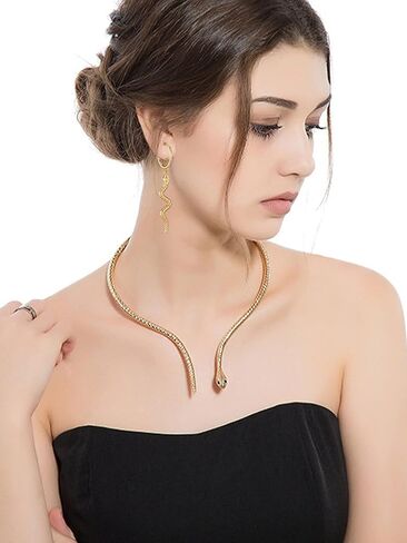 Snake Jewelry Set for Women Snake Pendant Necklace Gothic Snake Hand Chain Bracelet Open Adjustable Snake Ring Medusa Headpiece Halloween Medusa Costume Accessories Set in Saudi Arabia