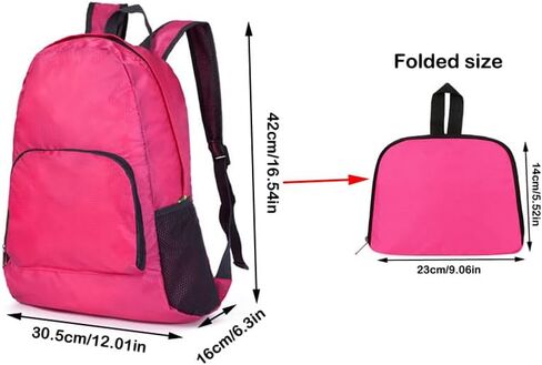 حقيبة ظهر قابلة للحزم 20 لتر قابلة للطي وخفيفة الوزن وقابلة للطي ومقاومة للماء للنساء والسفر في الهواء الطلق والتنزه سيرًا على الأقدام والتخييم وتسلق الجبال والعطلات (أحمر وردي) in Kuwait