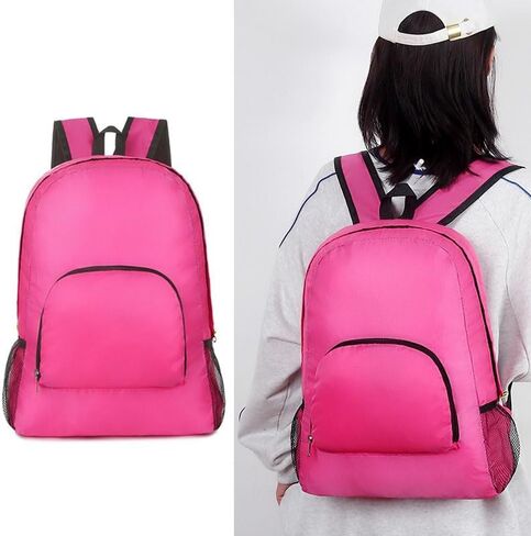 حقيبة ظهر قابلة للحزم 20 لتر قابلة للطي وخفيفة الوزن وقابلة للطي ومقاومة للماء للنساء والسفر في الهواء الطلق والتنزه سيرًا على الأقدام والتخييم وتسلق الجبال والعطلات (أحمر وردي) in Kuwait