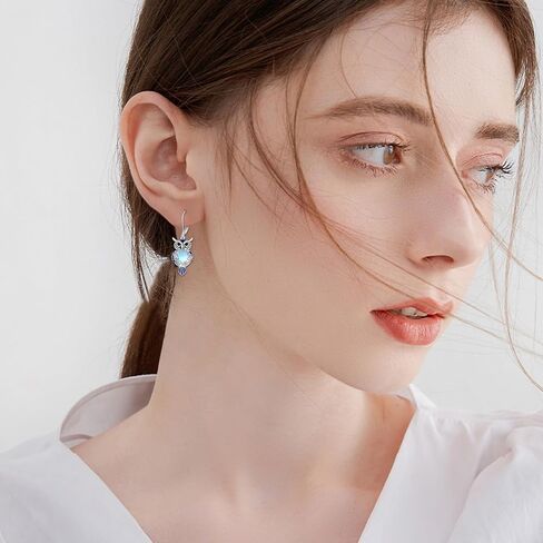 أقراط البومة من الفضة الإسترلينية حجر القمر البومة المتدلية هدايا مجوهرات للنساء والفتيات in Kuwait