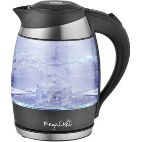 Megachef Stainless Steel Light Up Tea Kettle, 1.7L, Clear Glass