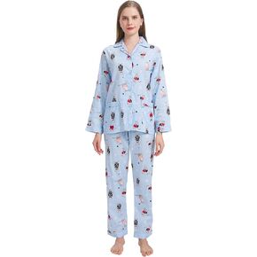 amaxer Women's 100% Cotton Pajama Set Short/Long Sleeved Pants/Shorts Soft Button PJs Elastic Drawstring Waist Sleepwear