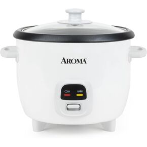 AROMA® Rice Cooker, 3-Cup (Uncooked) / 6-Cup (Cooked), Small Rice Cooker, Oatmeal Cooker, Soup Maker, Auto Keep Warm, 1.5 Qt, White, ARC-393NG