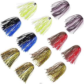 Silicone Jig Skirts Bass Fishing Jigs Lures Kit DIY Spinnerbait Buzz Baits Skirts Replacement 50 Strands Spoon Blade Squid Fishing Skirt Part, Fly Tying Materail 12/18 Bundles