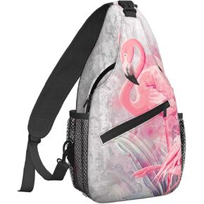 Women Watercolor Leaves Grunge Flamingos Crossbody Sling Backpack for Men Chest Bag Shoulder Bag Lightweight One Strap Backpack Travel Outdoor Daypack