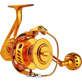 Saltwater Spinning Fishing Reel CNC Machined Full Metal Size 5000 or 6000 Drag Power 44lbs/20kg or 66lbs/30kg Big Game Boat Fishing 12 Stainless Steel Ball Bearings Screw-in Handle