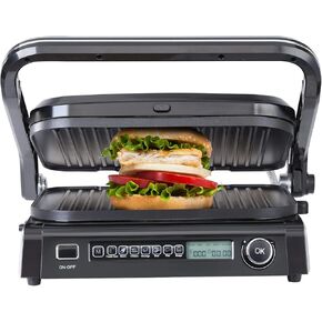 VEVOR Electric Contact Grills, 1500W Indoor Countertop Panini Press Griddle, Sandwich Maker with Non Stick,2 Reversible Iron Cooking Plates,0-446℉ Adjustable Temperature Control,Timer Function,120V