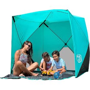 Beach Cube Pop Up Beach Tent Portable Shade Sun Shelter UPF50+ UV Protection for 4 Person Expandable Floor for Beach Fishing Hiking Camping – Beach Blue Color New