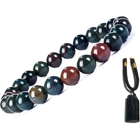 HEFFY Black Raw Tourmaline Crystal Stone Necklace Pendant Amulet Pillar Pendant+Triple Protection Bracelet Hematite Obsidian Tiger Eye Bracelets for Men women 2pcs