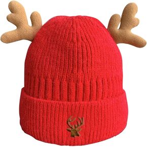 HMTRADE Christmas Knitted Antler Hat,Cute Reindeer Antlers Knitted Hat,Crochet Knit Cap for Adults,Winter Warm Beanie Cap