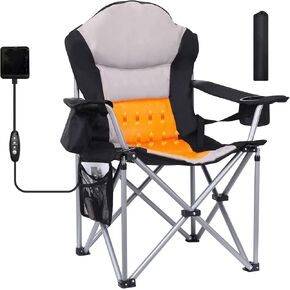 Heated Camping Chair, Folding Chair Camping Heated Chair, Adjustable Chair Back with 12V 10000mAh Battery, Carry Bag, Cooler Bag, Cup Holder and Zippered Holder (Set of 2)