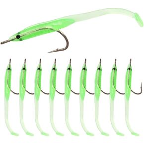 BESPORTBLE Glow in The Dark Fishing Lures, 10pcs Luminous Soft Fishing Bait with Hook - Floating Fishing Lures Swimbaits for Bass Fishing