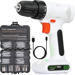 GALAX PRO Drill Driver, Lightweight 12V 2 Speed Cordless Drill, Maximum Torque 25 N.M, 3/8 Inch Keyless Chuck, Streamlined Design, with 6 Accessories