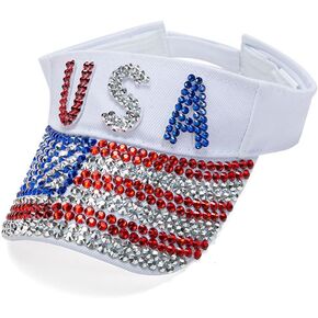 Gamusi Unisex USA American Flag Baseball Cap Denim Distressed Rhinestone Hat for Adults