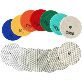 Dry Diamond Polishing Pads Set 7 pcs for Granite Marble Quartz Stone Countertop Tiles 4 Inch 50-3000 Grit Susukii