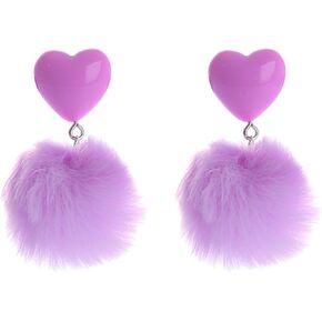 Bohemia Colorful Faux Fur Fluffy Ball Tassel Earrings Handmade Lightweight Soft Plush Pom Pom Dangle Drop Earring for Women Girl Thanksgiving Christmas Gifts Winter Jewelry