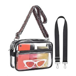 MAY TREE Clear Bag Stadium Approved with Interchangeable Strap, Clear Purse for Women Men, Transparent Concert Bag 0.5MM Water Resistant Thickened PVC
