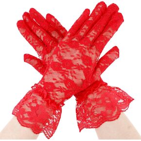 Black Lace Gloves For Women Elegant Short Lace Gloves Tea Party Gloves Wrist Length Floral Gloves Sunblock Bridal Gloves For Opera Evening Party Wedding Prom Halloween Cosplay Gloves