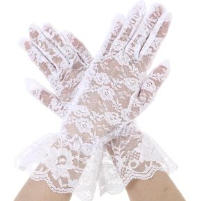Black Lace Gloves For Women Elegant Short Lace Gloves Tea Party Gloves Wrist Length Floral Gloves Sunblock Bridal Gloves For Opera Evening Party Wedding Prom Halloween Cosplay Gloves