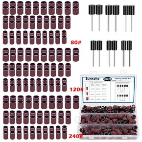 Sunxeke 531 Pcs Sanding Drum Set, Drum Sander Sleeves 80/120/240/320/400/600 Grit Each of 24 Pcs, 24Pcs Drum Mandrels diameters, 2Pcs Self-Tightening Drill Chuck, Wrench 1Pc, Dremel Rotary Tool