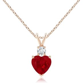 ANGARA Natural Ruby Heart Pendant Necklace with Diamond in 14K Solid Gold/Platinum for Women, Girls with 18" Chain | July Birthstone Jewelry Gift for Her | Wedding Anniversary