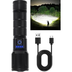 LED Rechargeable Flashlights High Lumens with Zoomable, Super Bright Tactical Flashlight for Emergencies, Portable Waterproof Powerful Handheld Flash Lights for Camping, Hiking, Home Use