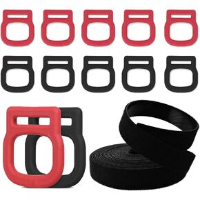 12Pcs Tactical D-Ring Clip with 20ft Hook and Loop Straps Free Cut Length Tactical Equipment Modification Pull tab/Buckle Utility for Molle Bags Webbing Attachment