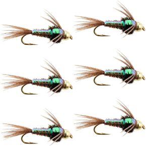 The Fly Fishing Place Bead Head Flash Back Pheasant Tail Nymph Fly Fishing Flies - Trout and Bass Wet Fly Pattern - 6 Flies Hook Size 10
