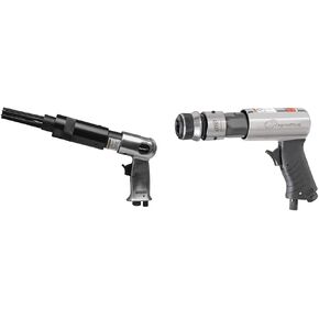 PowerMate Vx 024-0299CT Air Needle Scaler & Ingersoll Rand 114GQC Air Hammer - 3 PC Chisel Set with Tapered Punch, Panel Cutter, Flat Chisel, 2-5/8 Inch stroke, 3500 BPM, Lightweight, Compact, Gray