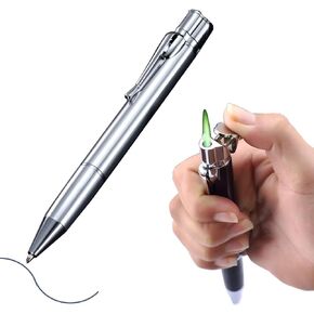Butane Torch Lighter - Ballpoint Pen Lighter, Windproof Solar Beam Torch, Refillable Adjustable Green Flame Cool Lighter for Candle Camping BBQ Kitchen, Mens Gifts (Without Gas) (Black)