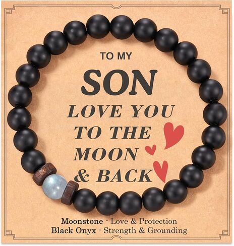 سوار من الحجر الطبيعي من Seyaa مع خرز العقيق الأسود وحجر القمر هدايا للرجال والزوج والرجل والأب والابن - هدية الذكرى السنوية للتخرج وعيد الميلاد وعيد الأب وعيد الميلاد له in Kuwait