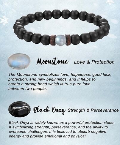 سوار من الحجر الطبيعي من Seyaa مع خرز العقيق الأسود وحجر القمر هدايا للرجال والزوج والرجل والأب والابن - هدية الذكرى السنوية للتخرج وعيد الميلاد وعيد الأب وعيد الميلاد له in Kuwait