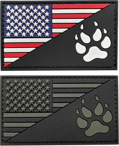 2 Pack Tactical USA American US Flag K-9 Paw Dog Tracker Paw Patriot Milltary PVC Rubbe Patch (Full Color + Grey) in Kuwait