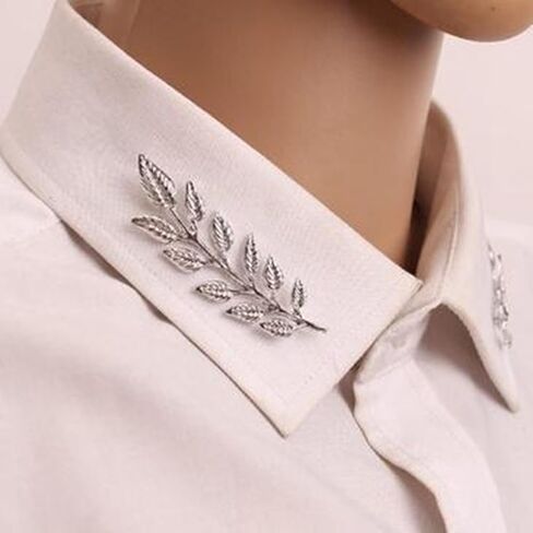 Gentlemen Suit Gold Brooches Simple Elegant 1 Pair Elegant Wheat Leaf Suit Clip Collar Pin Brooch Unisex in Kuwait